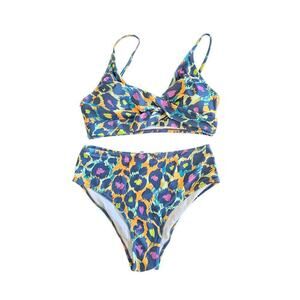 California Waves Leopard Print Bikini Two Piece Swimsuit Size S NWT